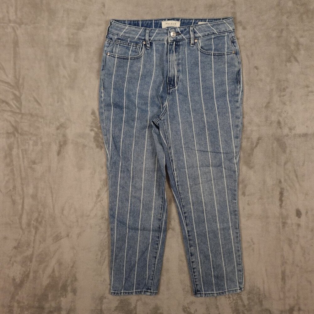 Pacsun mom jeans high‎ rise tapered leg crop women's 28 blue stripes